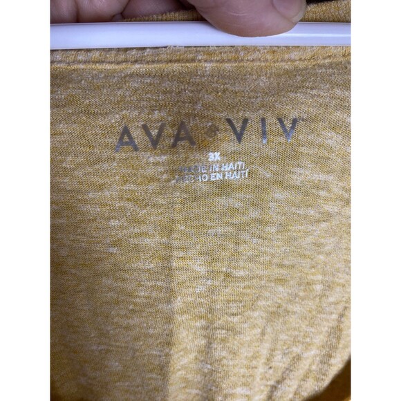 AVA & VIV Women's Yellow 3X V-Neck Short Sleeve Top Cotton Blend - Picture 7 of 10